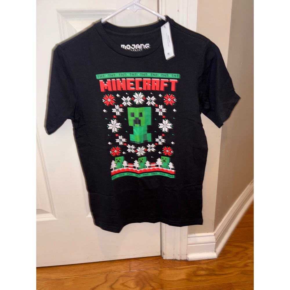 Minecraft Kids Large 10/12 Black Holiday Creeper TNT Graphic T-Shirt New Tags